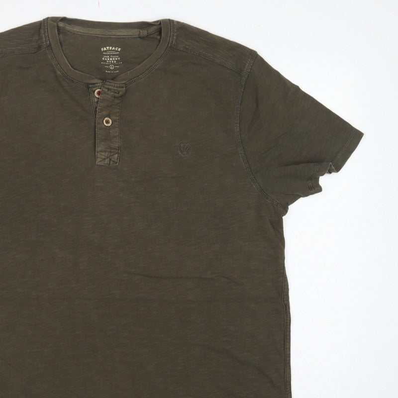 FatFace Men’s Green Cotton Henley T-Shirt Size L Short Sleeve