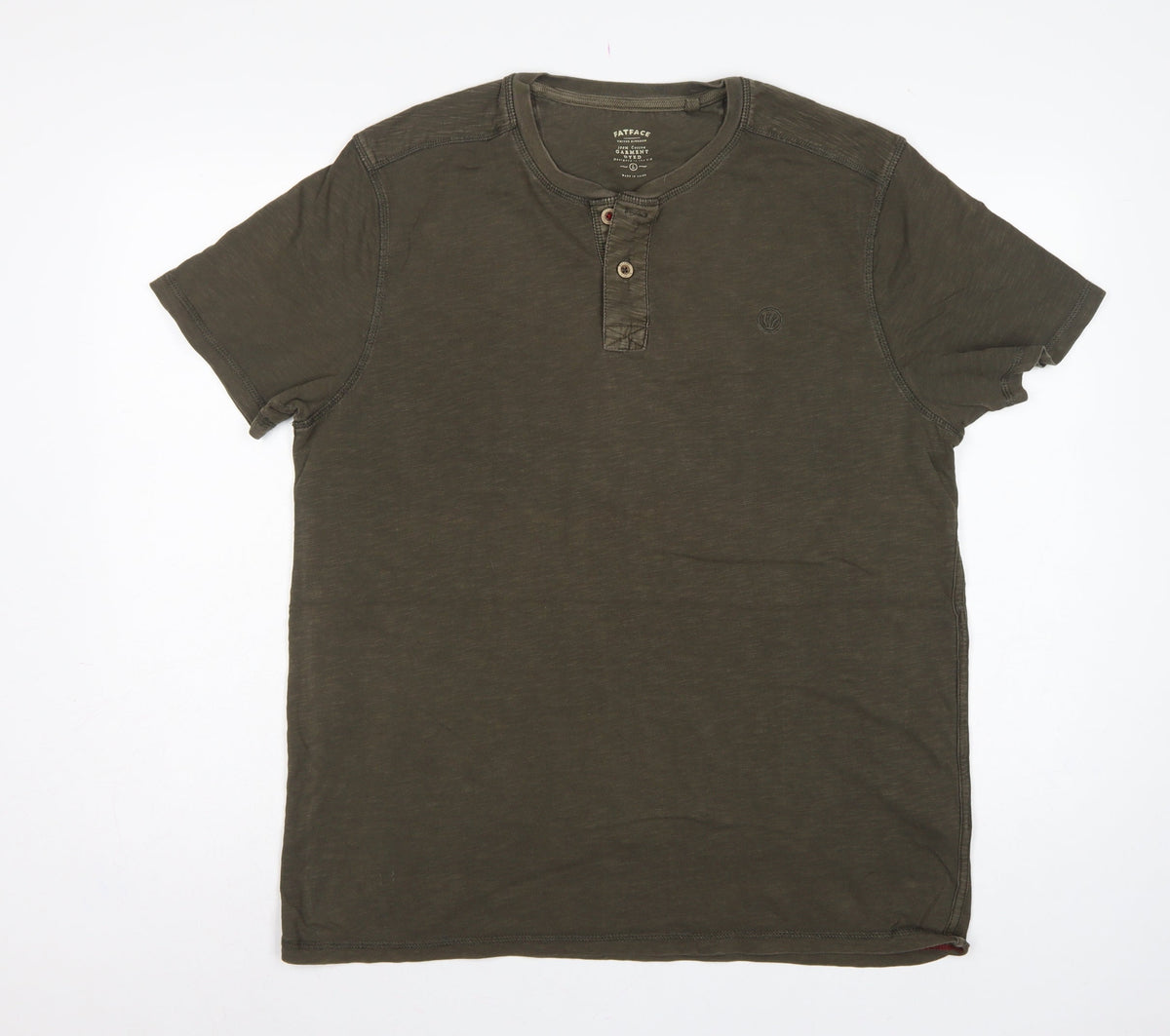 FatFace Men’s Green Cotton Henley T-Shirt Size L Short Sleeve