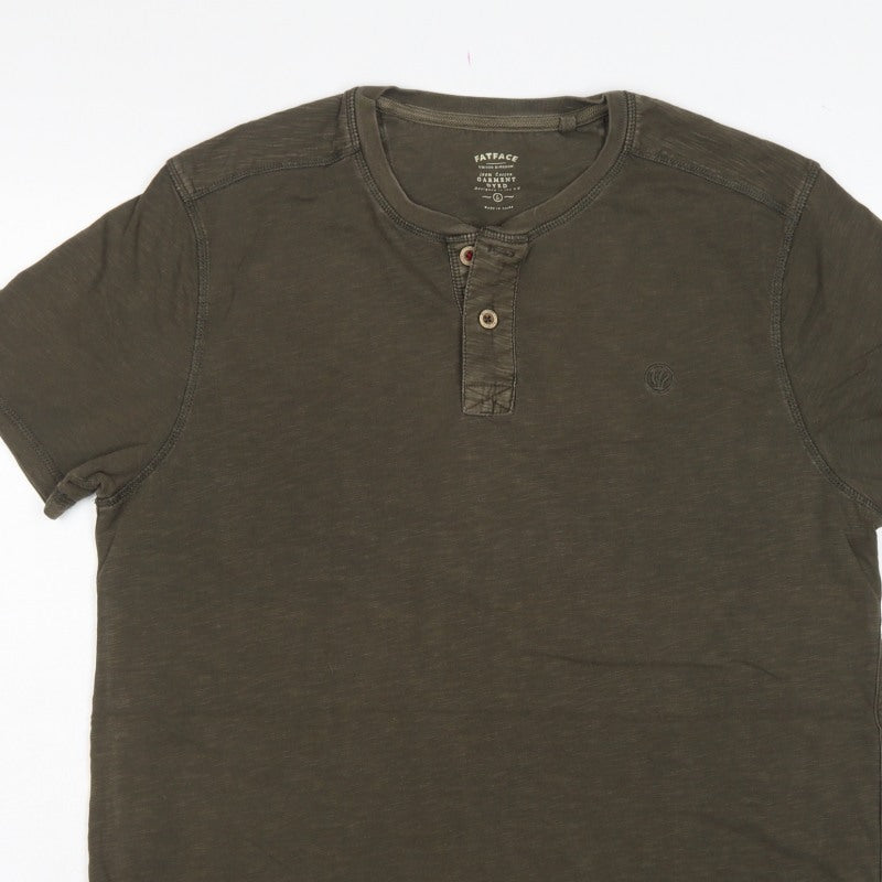 FatFace Men’s Green Cotton Henley T-Shirt Size L Short Sleeve