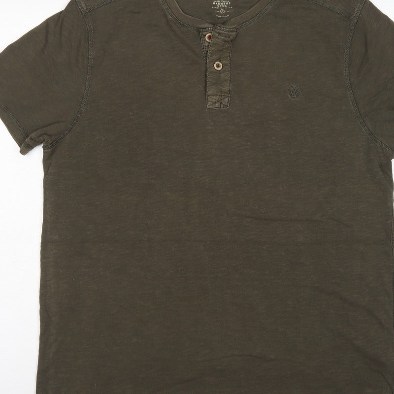 FatFace Men’s Green Cotton Henley T-Shirt Size L Short Sleeve
