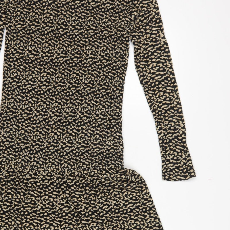 Next Women Black Beige Size 8 Fit & Flare Animal Print Midi Dress