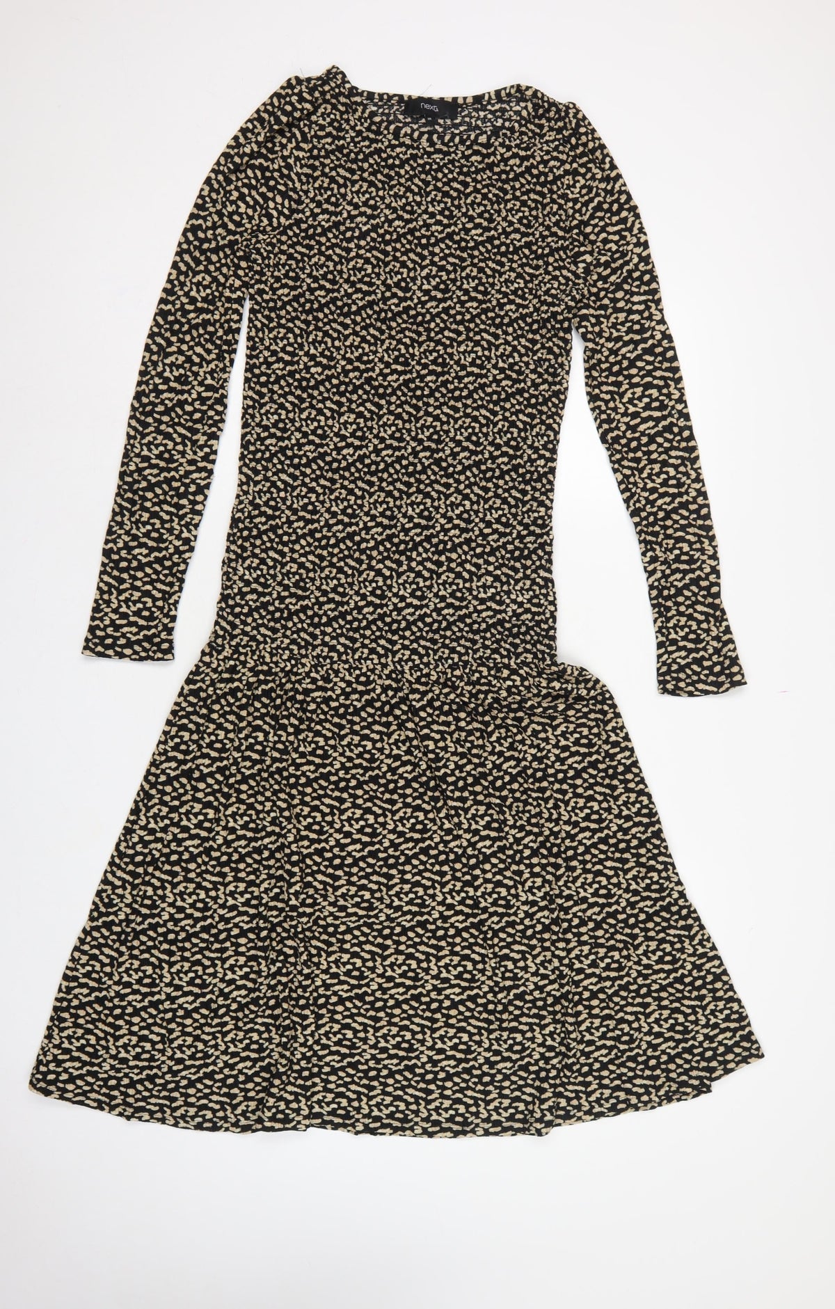 Next Women Black Beige Size 8 Fit & Flare Animal Print Midi Dress