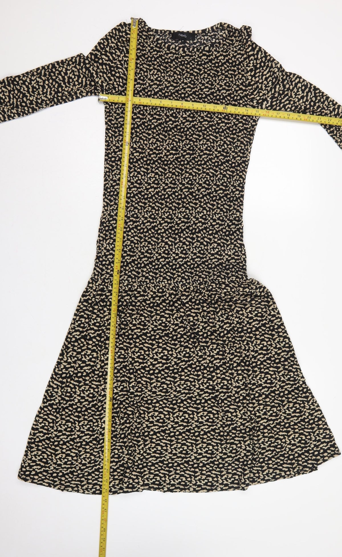 Next Women Black Beige Size 8 Fit & Flare Animal Print Midi Dress