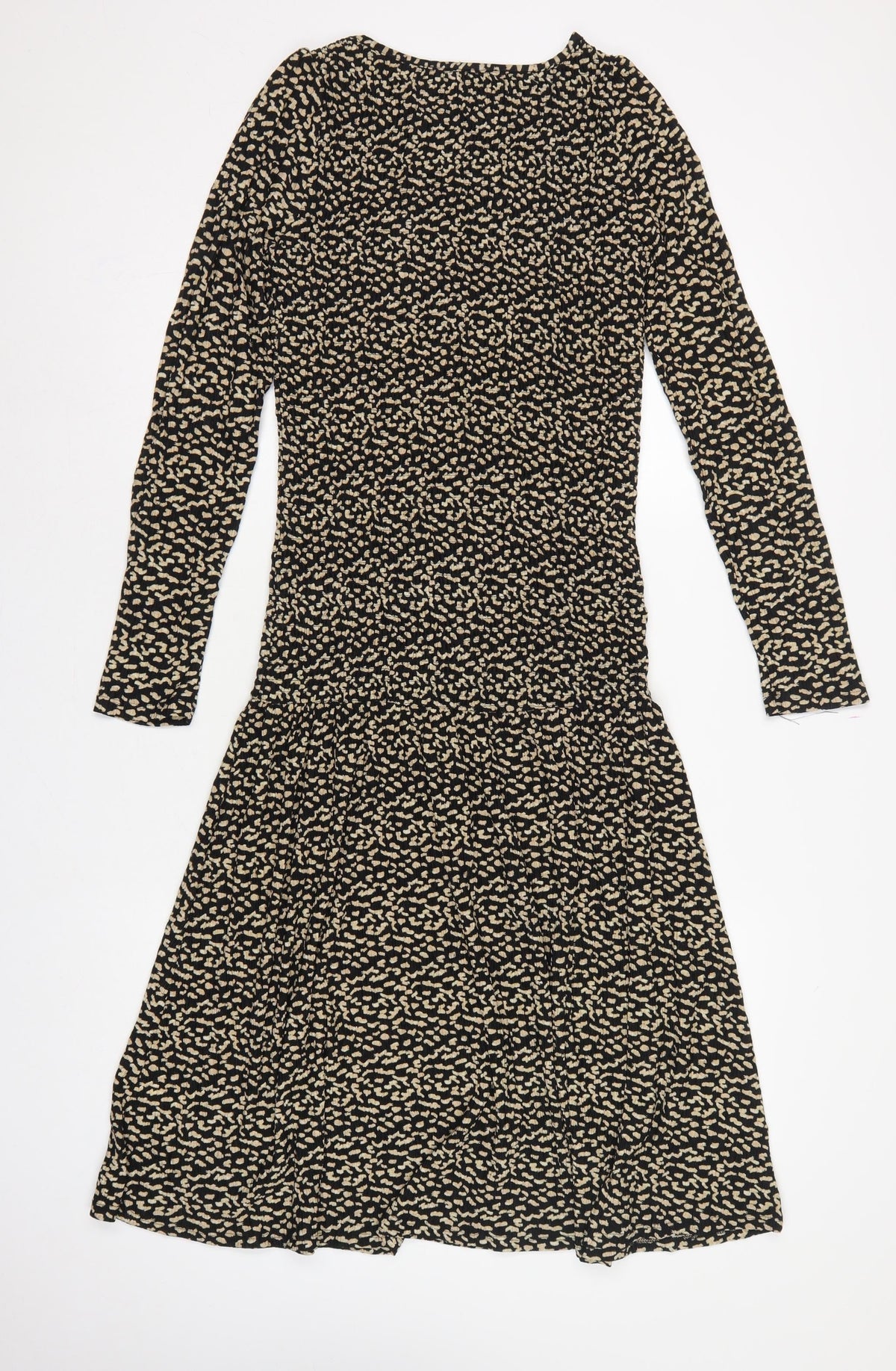 Next Women Black Beige Size 8 Fit & Flare Animal Print Midi Dress