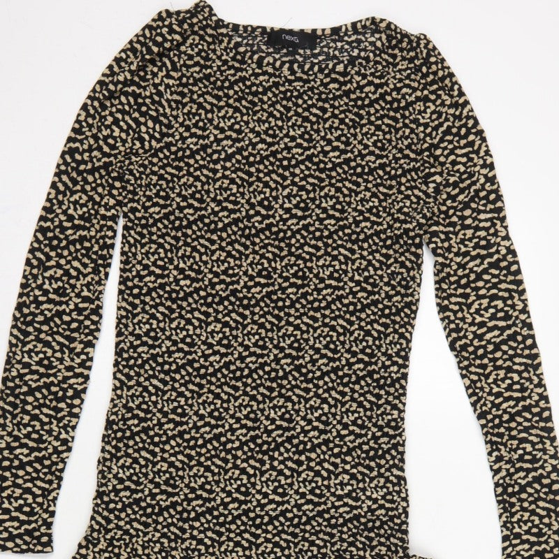 Next Women Black Beige Size 8 Fit & Flare Animal Print Midi Dress