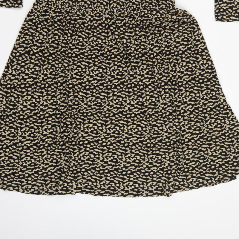 Next Women Black Beige Size 8 Fit & Flare Animal Print Midi Dress