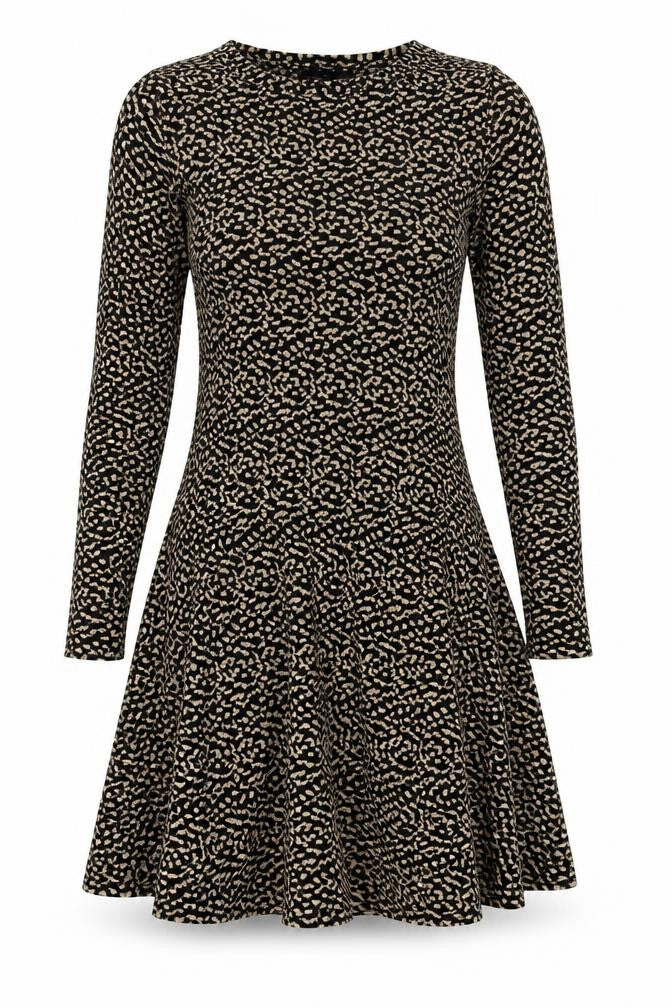 Next Women Black Beige Size 8 Fit & Flare Animal Print Midi Dress
