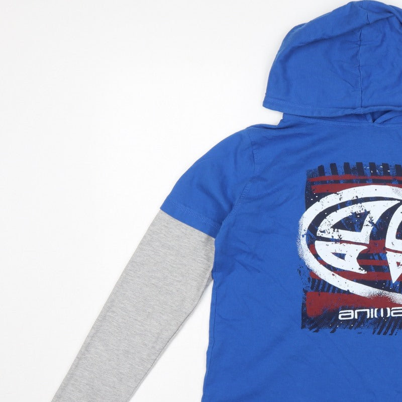 Animal Boys Blue Grey Logo Graphic Pullover Hoodie 13-14 Years