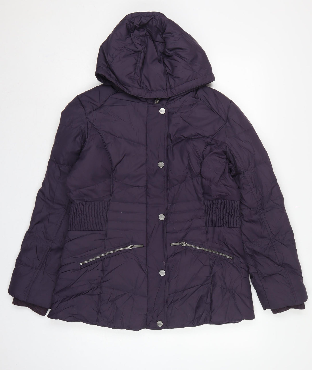 Per Una Women’s Purple M Hooded Down Puffer Jacket Mid-Length