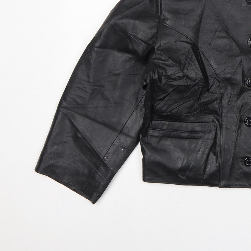 Antiloppe Women’s Black Leather Cropped Collarless Jacket Size L