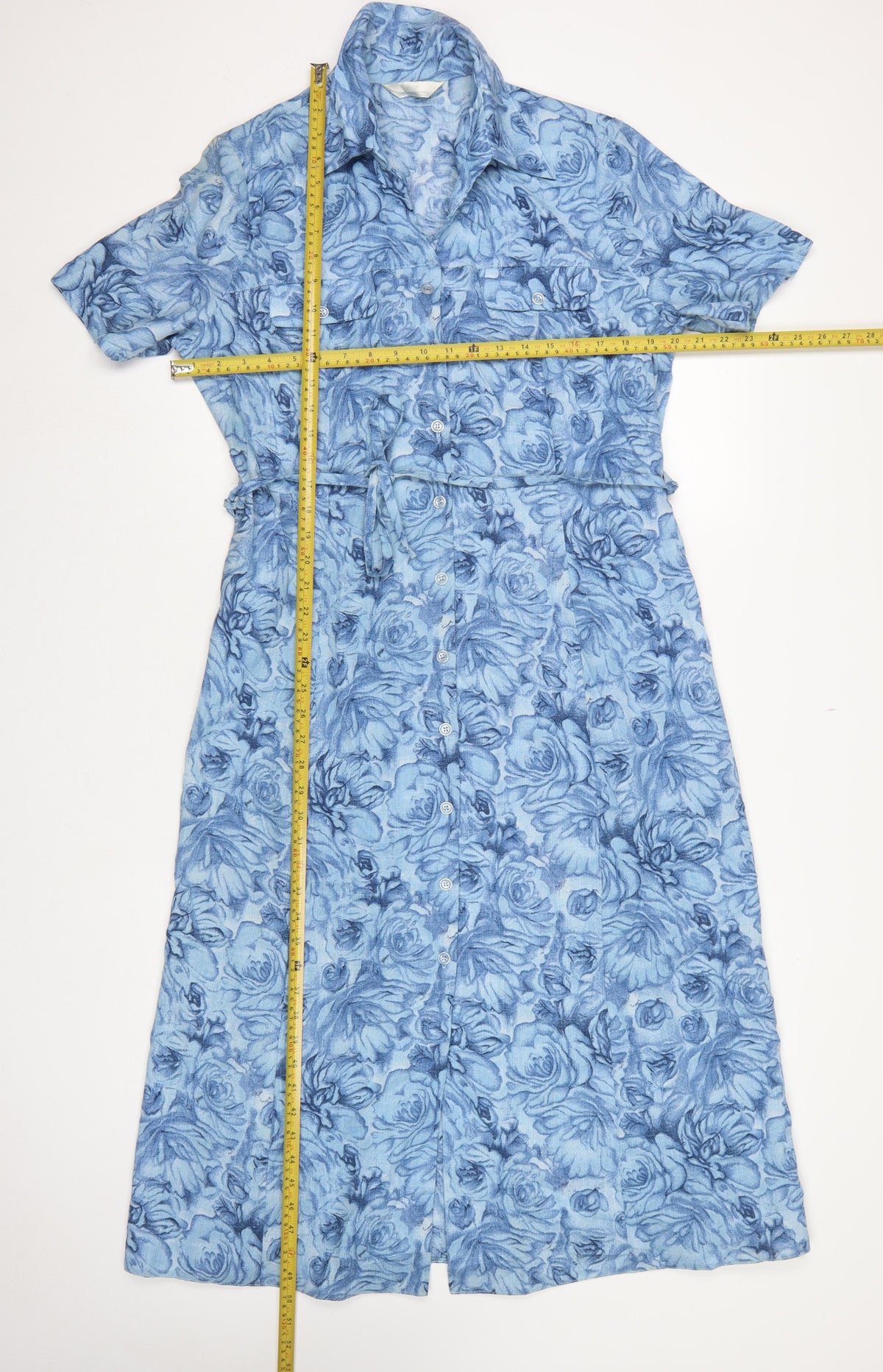 Anew Women Blue Floral Size 16 Long Shirt Dress Belted Collared