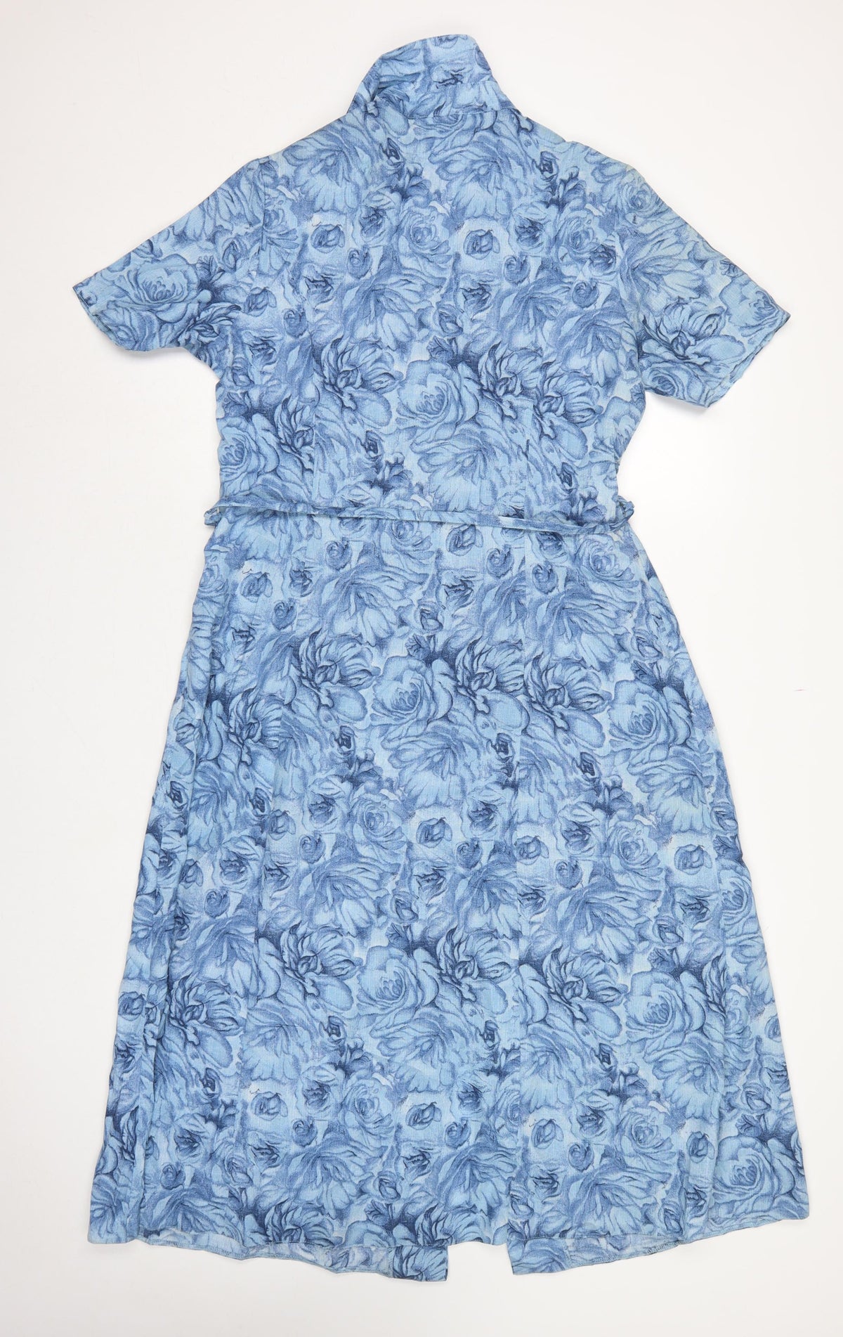 Anew Women Blue Floral Size 16 Long Shirt Dress Belted Collared