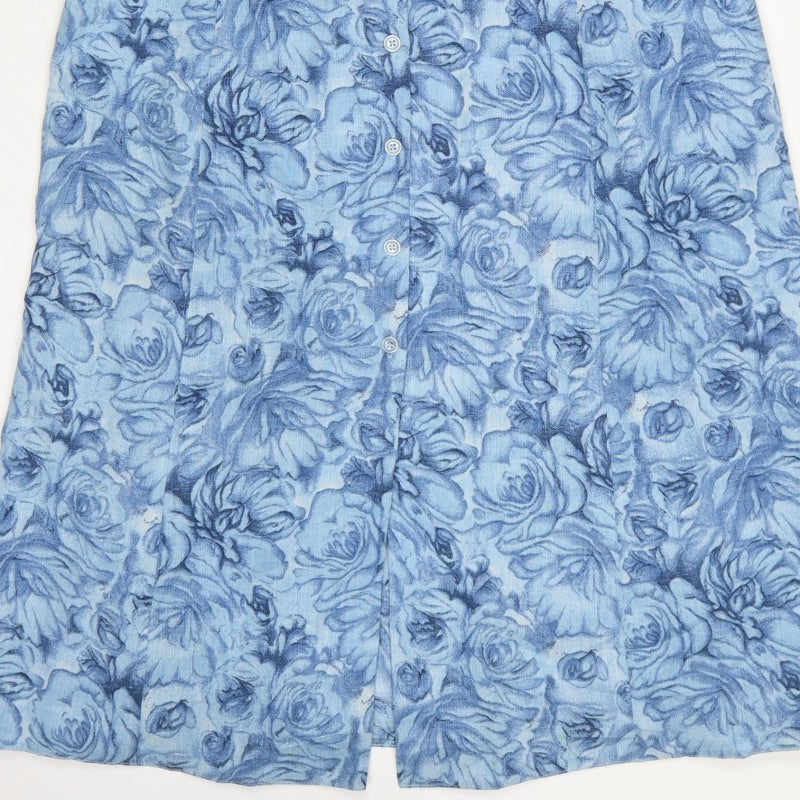 Anew Women Blue Floral Size 16 Long Shirt Dress Belted Collared