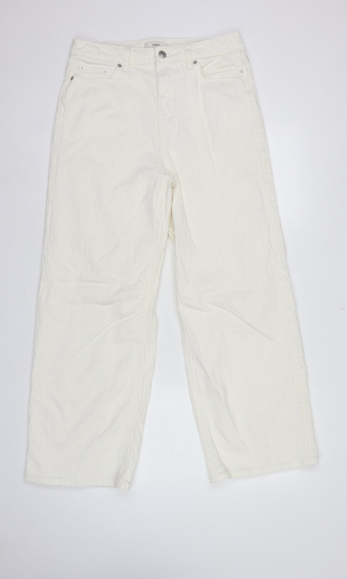 Marks and Spencer Women White UK 14 Regular Straight Leg Cotton Trousers