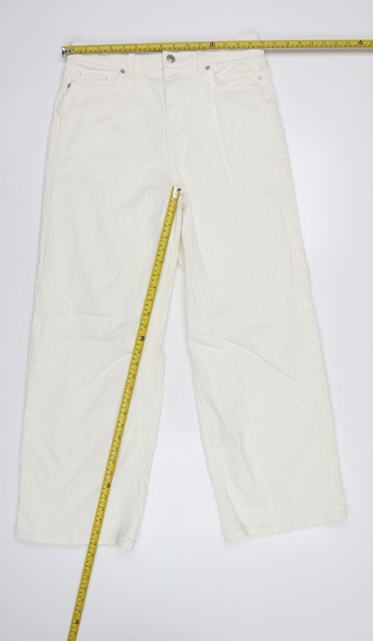 Marks and Spencer Women White UK 14 Regular Straight Leg Cotton Trousers