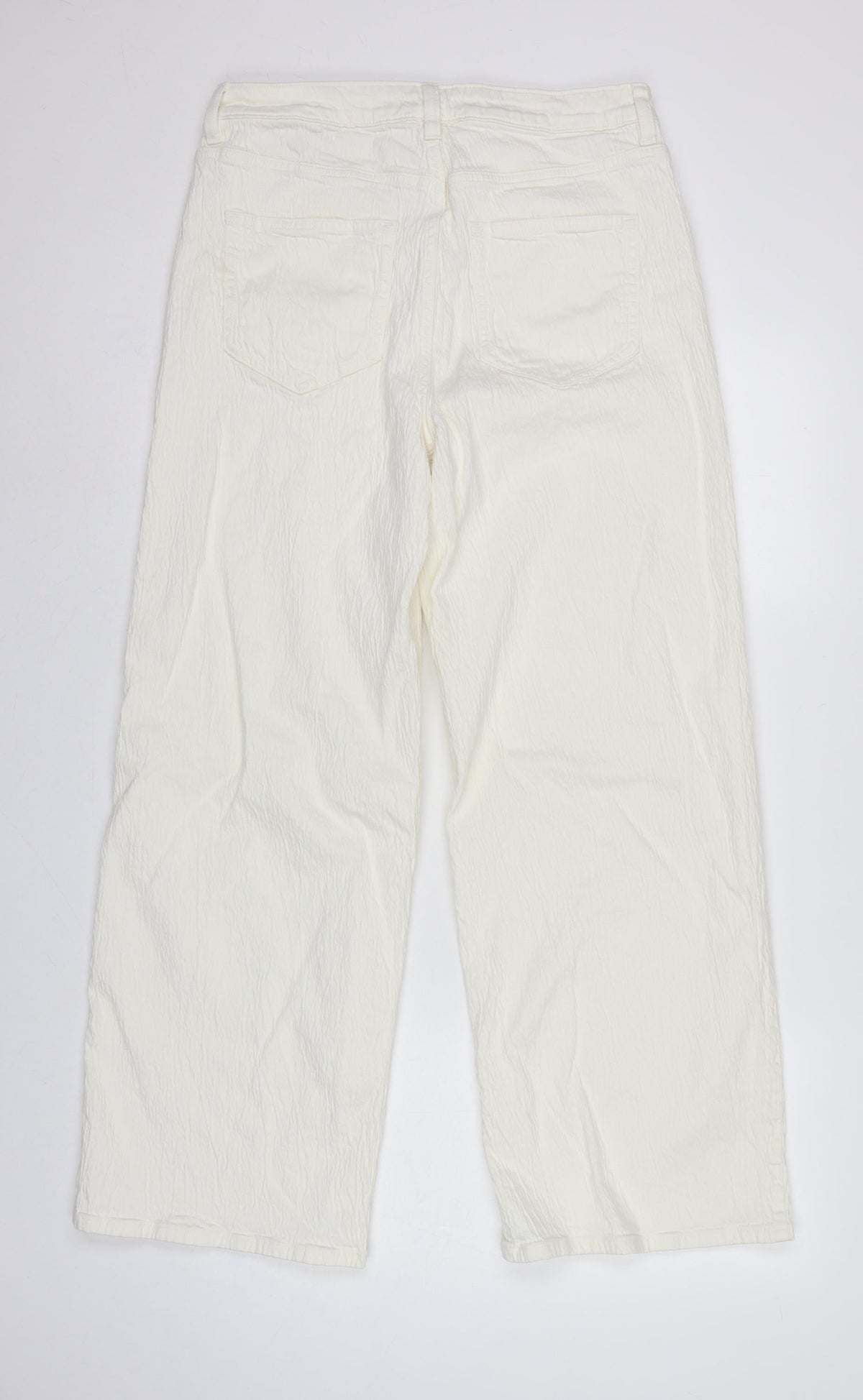 Marks and Spencer Women White UK 14 Regular Straight Leg Cotton Trousers