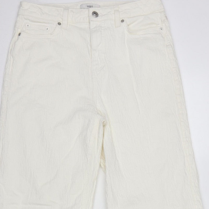 Marks and Spencer Women White UK 14 Regular Straight Leg Cotton Trousers