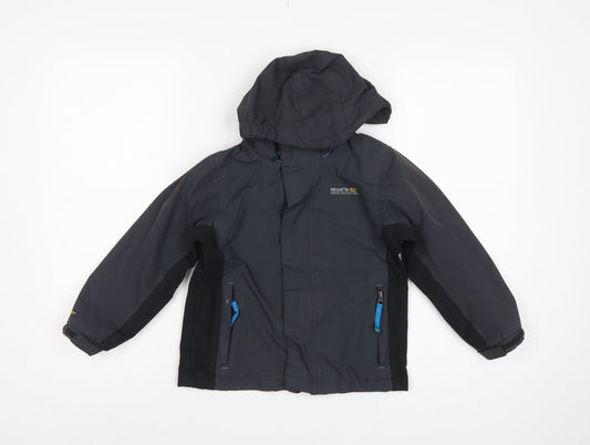 Regatta Boys Black Blue 5-6 Years Hooded Waterproof Jacket Full Zip