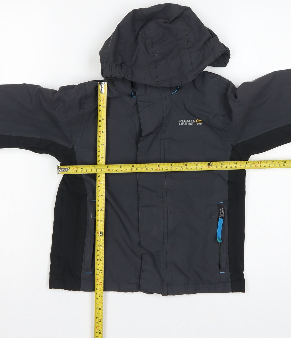 Regatta Boys Black Blue 5-6 Years Hooded Waterproof Jacket Full Zip