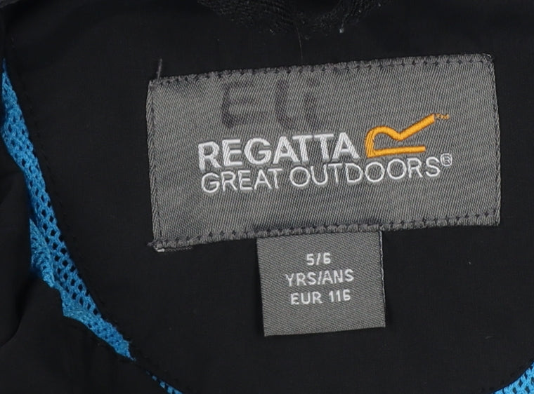 Regatta Boys Black Blue 5-6 Years Hooded Waterproof Jacket Full Zip