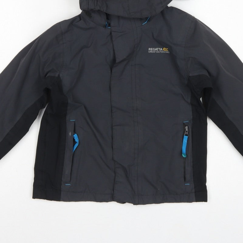 Regatta Boys Black Blue 5-6 Years Hooded Waterproof Jacket Full Zip