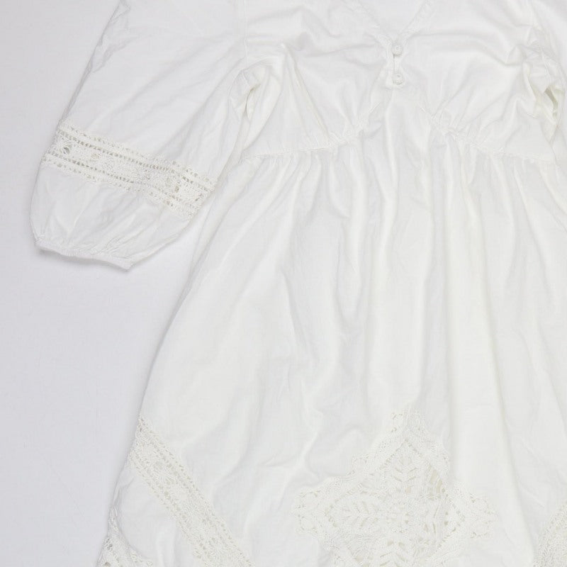 M&S Women White UK 12 Boho Fit & Flare Long Cotton Lace Dress