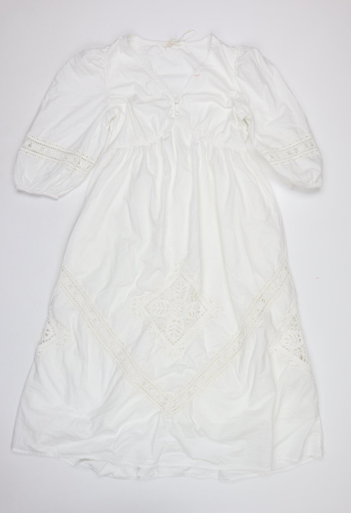 M&S Women White UK 12 Boho Fit & Flare Long Cotton Lace Dress
