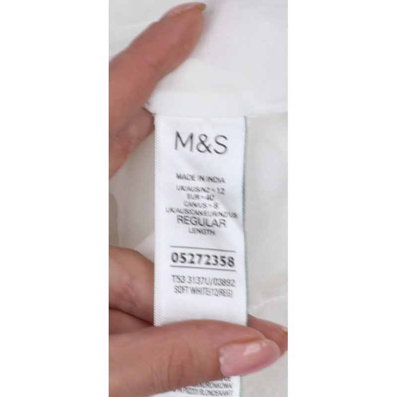 M&S Women White UK 12 Boho Fit & Flare Long Cotton Lace Dress