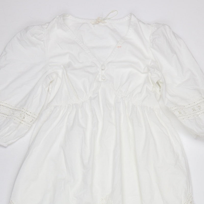 M&S Women White UK 12 Boho Fit & Flare Long Cotton Lace Dress
