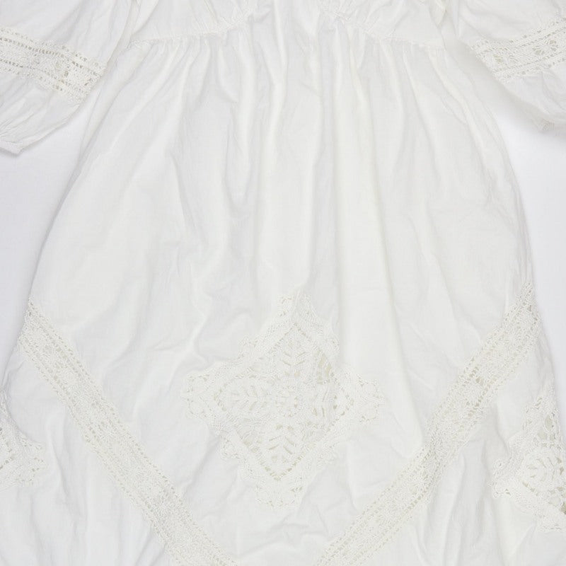 M&S Women White UK 12 Boho Fit & Flare Long Cotton Lace Dress