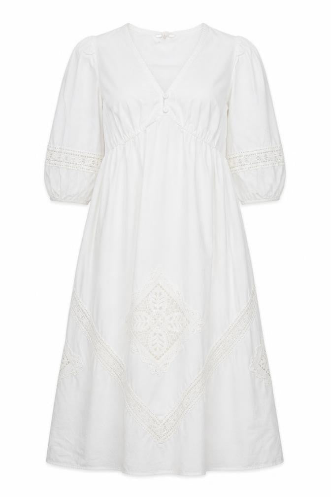 M&S Women White UK 12 Boho Fit & Flare Long Cotton Lace Dress