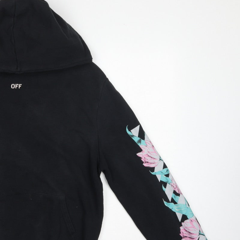 Off-White Unisex Adults Black S Floral Logo Pullover Hoodie