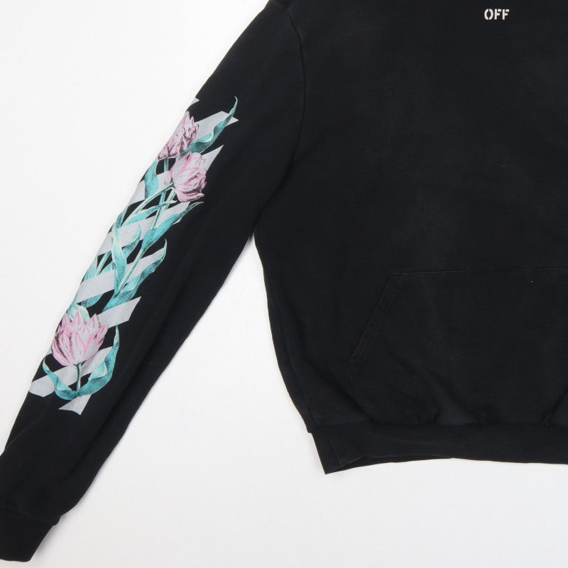 Off-White Unisex Adults Black S Floral Logo Pullover Hoodie