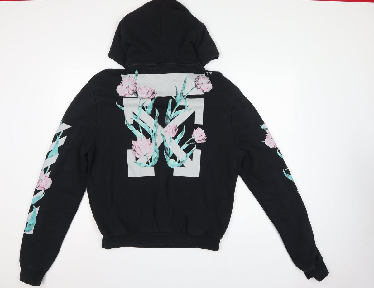 Off-White Unisex Adults Black S Floral Logo Pullover Hoodie