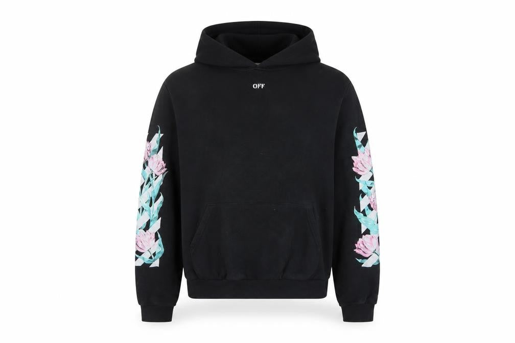 Off-White Unisex Adults Black S Floral Logo Pullover Hoodie