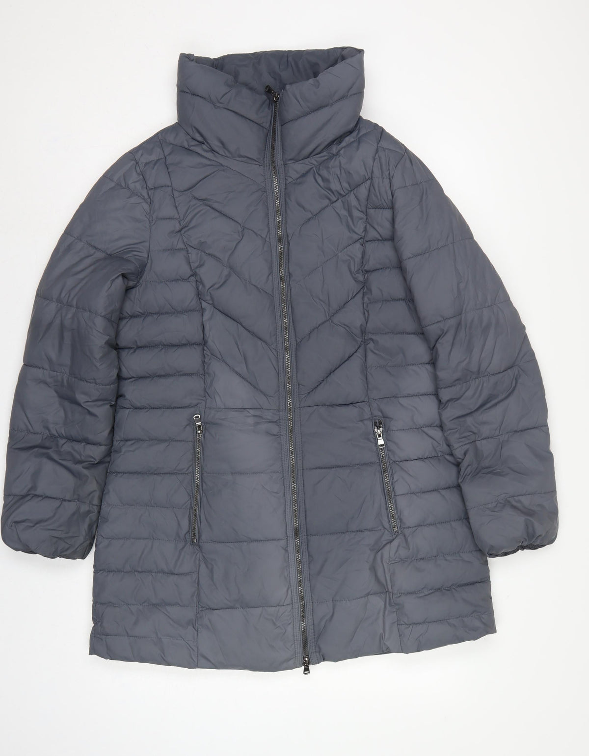 Marks and Spencer Women Grey UK 14 Quilted Puffer Mid-Length Coat