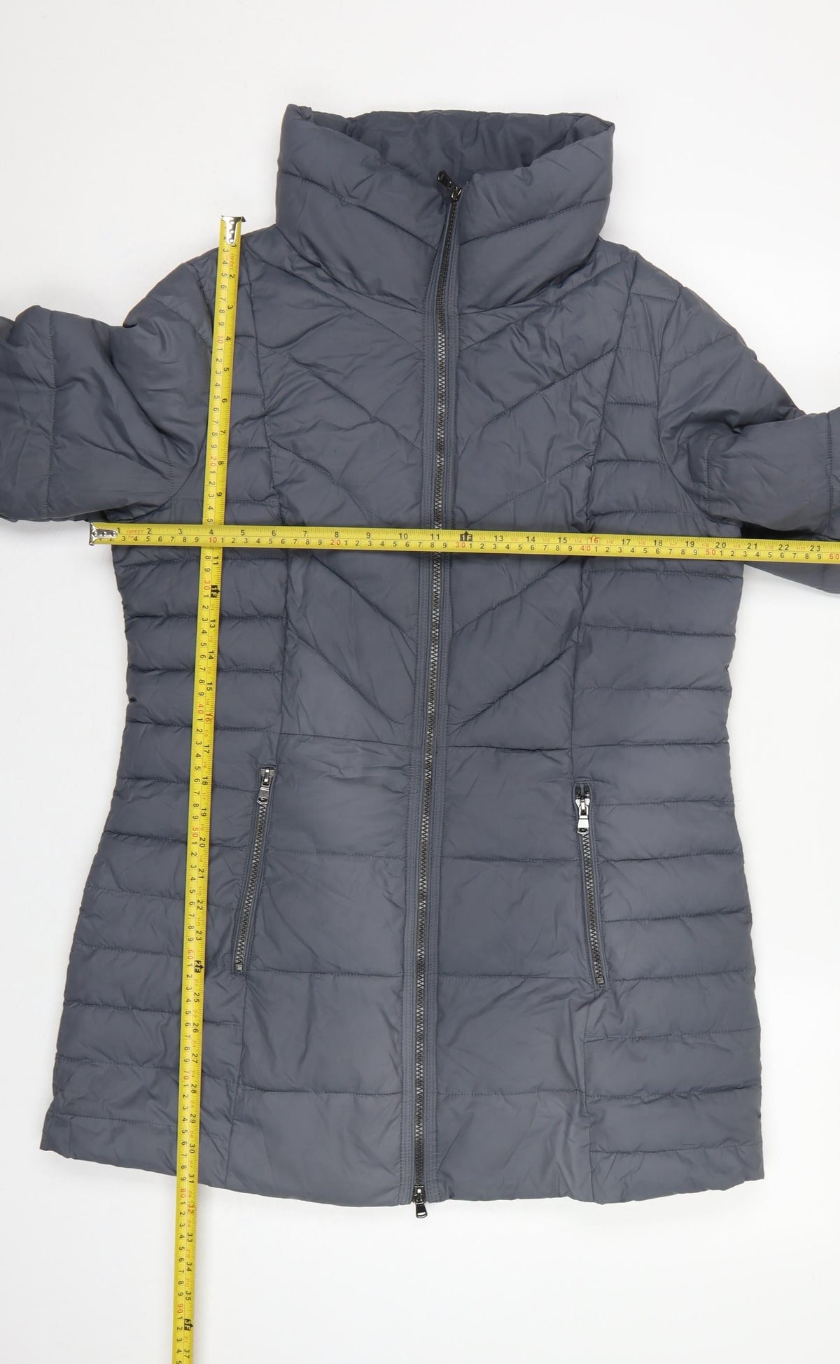 Marks and Spencer Women Grey UK 14 Quilted Puffer Mid-Length Coat