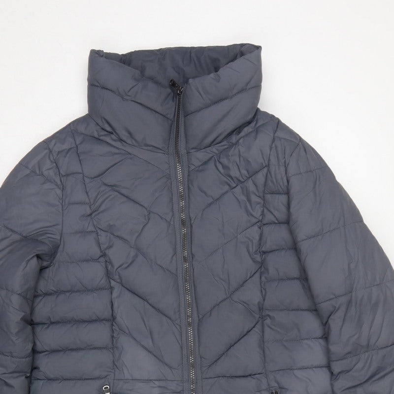Marks and Spencer Women Grey UK 14 Quilted Puffer Mid-Length Coat