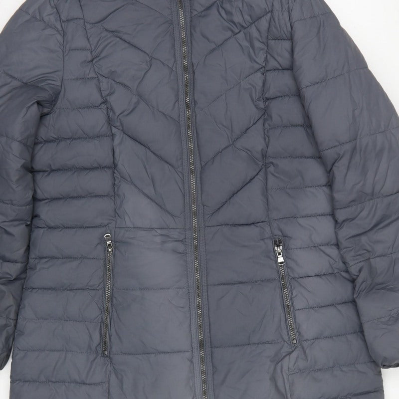 Marks and Spencer Women Grey UK 14 Quilted Puffer Mid-Length Coat
