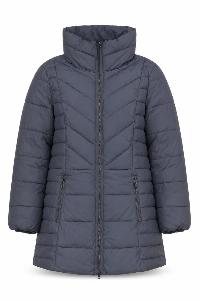 Marks and Spencer Women Grey UK 14 Quilted Puffer Mid-Length Coat