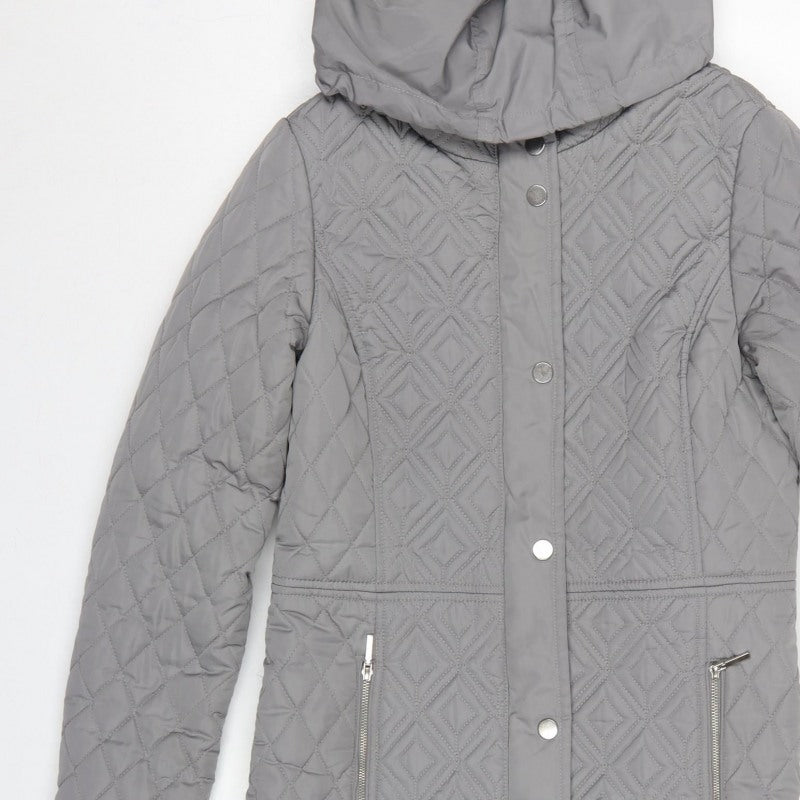 The Collection Debenhams Women Grey Size 10 Long Quilted Hooded Coat