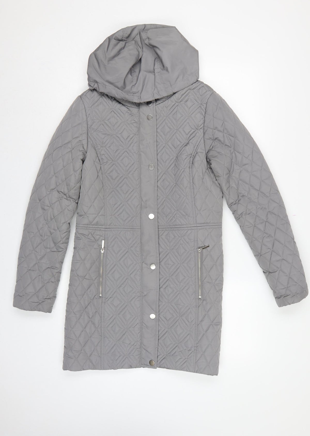 The Collection Debenhams Women Grey Size 10 Long Quilted Hooded Coat
