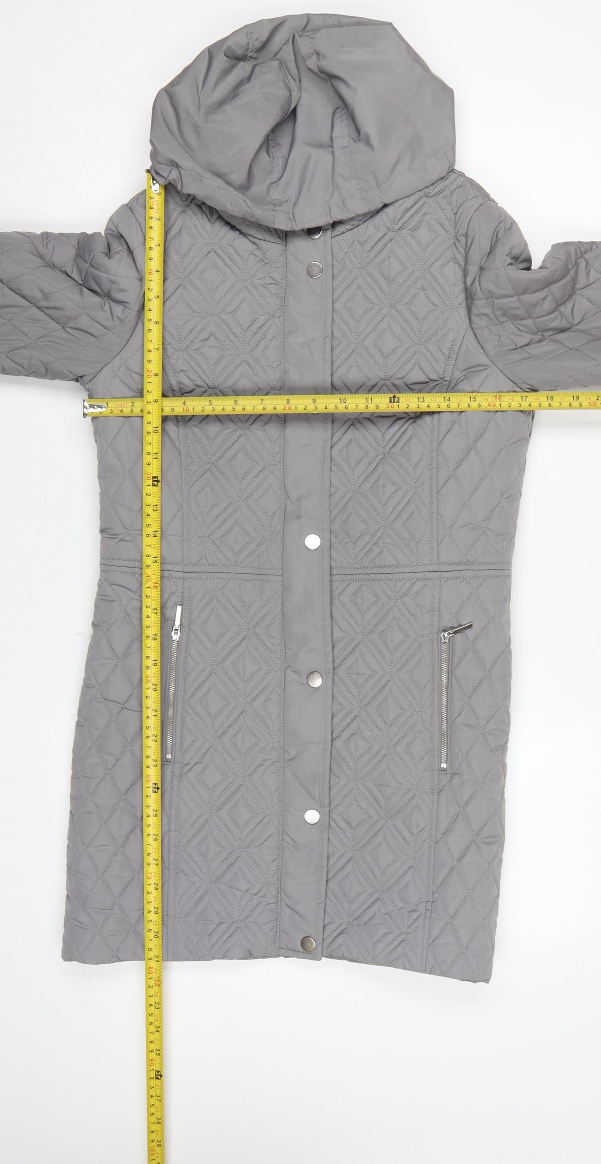 The Collection Debenhams Women Grey Size 10 Long Quilted Hooded Coat