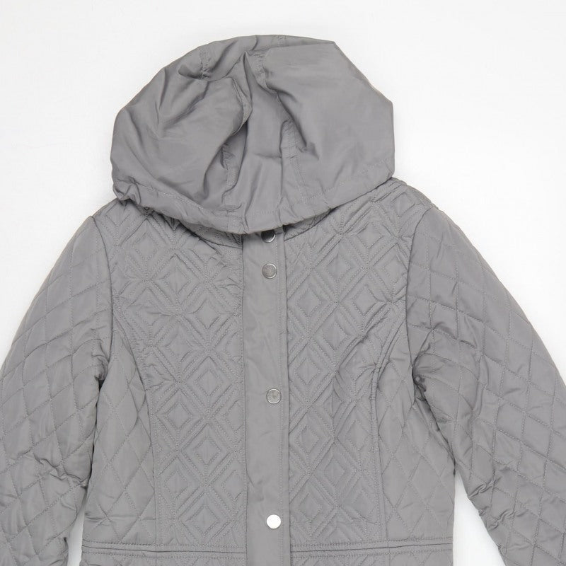 The Collection Debenhams Women Grey Size 10 Long Quilted Hooded Coat