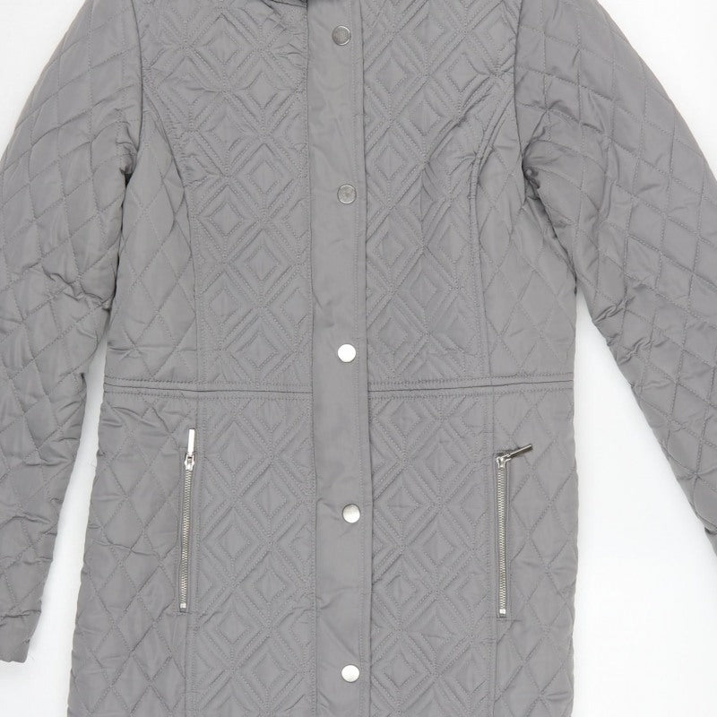 The Collection Debenhams Women Grey Size 10 Long Quilted Hooded Coat
