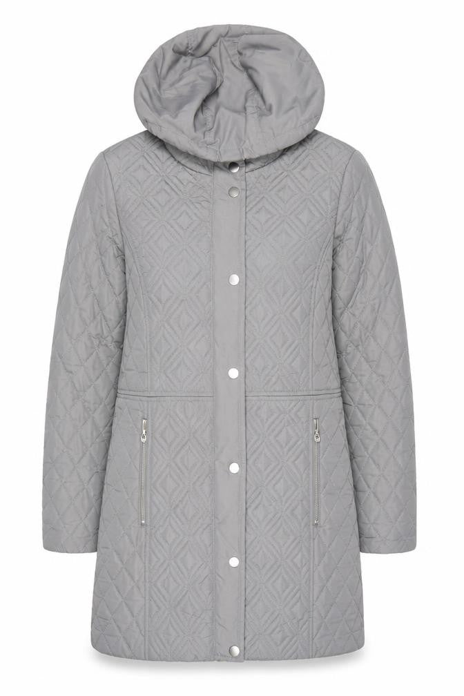 The Collection Debenhams Women Grey Size 10 Long Quilted Hooded Coat