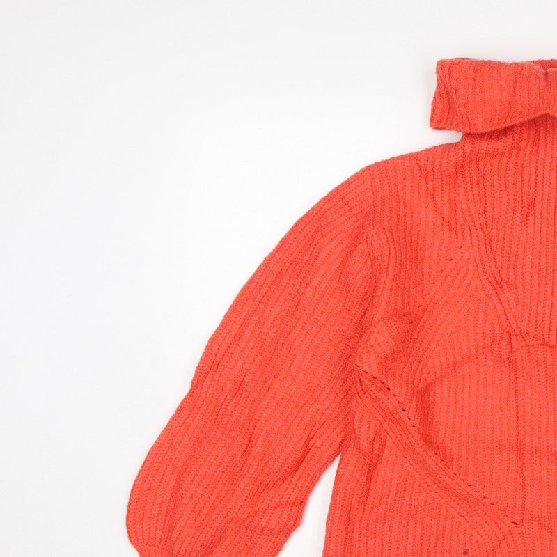 M&S Women Orange M Cable Knit Roll Neck 1/4 Zip Jumper
