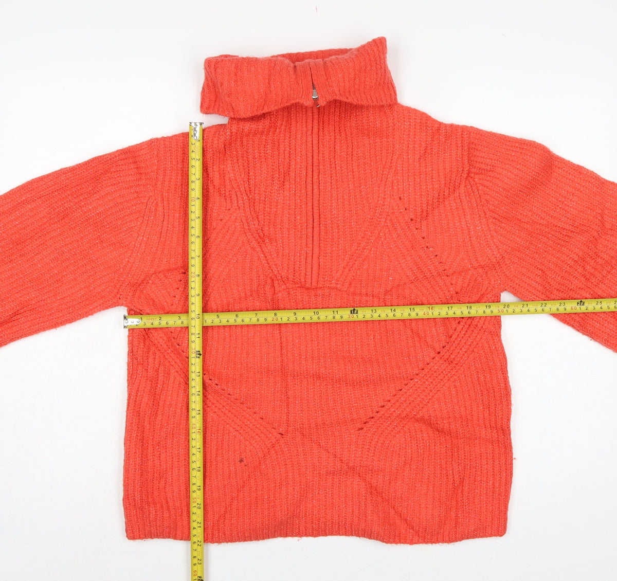 M&S Women Orange M Cable Knit Roll Neck 1/4 Zip Jumper