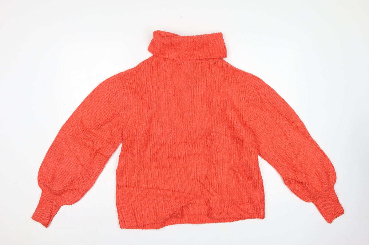 M&S Women Orange M Cable Knit Roll Neck 1/4 Zip Jumper