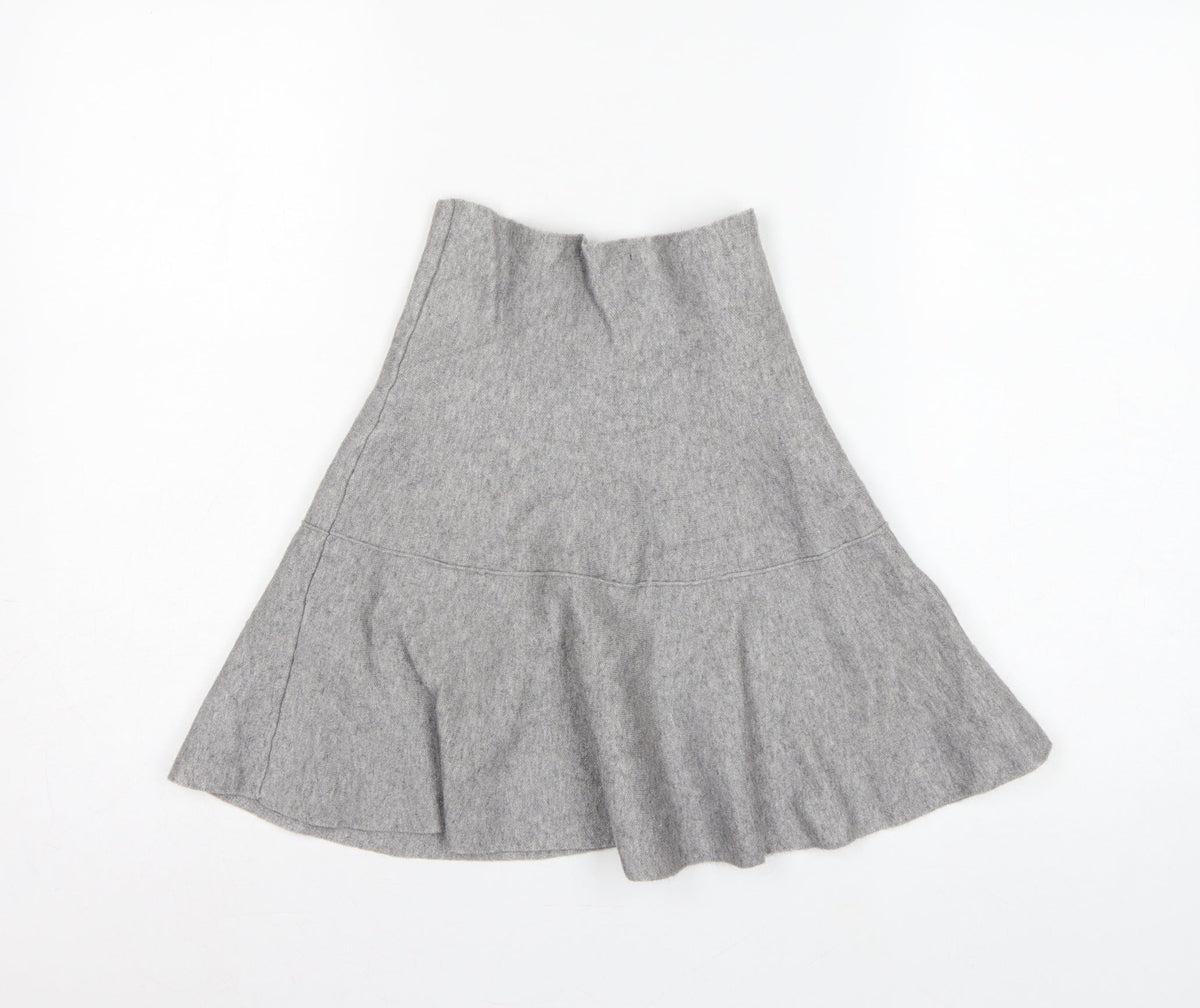 Zara Women Grey M A-Line Flare Short Knit Skirt